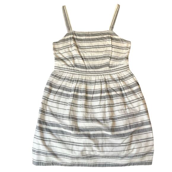 LOFT Outlet Women KneeLength Dress size M White Gray Striped Sleeveless A-line - Picture 1 of 12